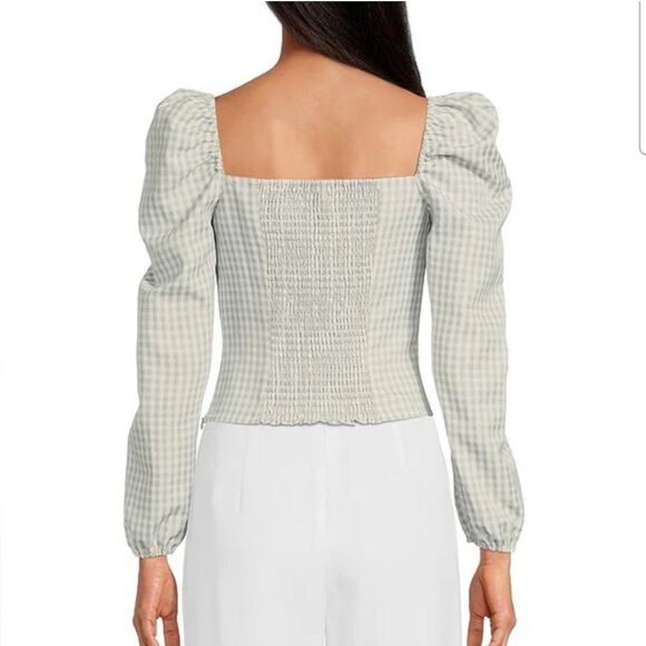 GIANNI BINI Gingham Peasant Crop Top Puff Sleeve Mint Green Size 0 8 10 New - Picture 3 of 15